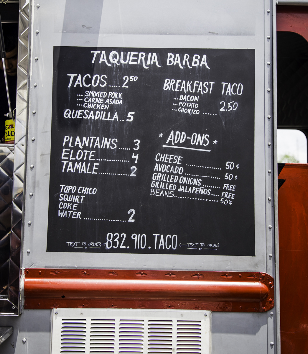 The menu at Taqueria Barba