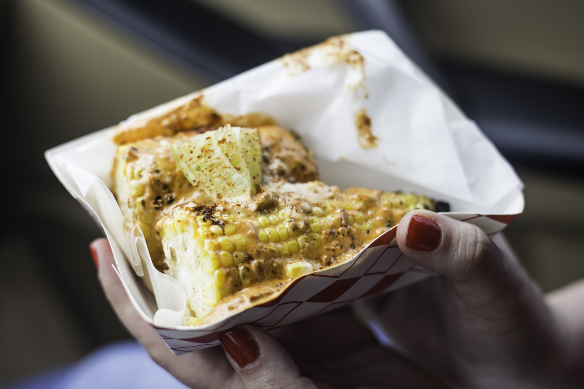 TB's elote arrived split in half, making it ideal for sharing with a dining companion