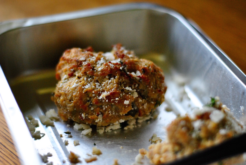 These are large pork meatballs, and they've got some major heft to them. They're what I would call "big boy meatballs" because they're not messing around. They're easy to incorporate into what I'm making for dinner tonight: A hatch bolognese spaghetti casserole. I'll rough-chop 6 and tuck them away in the tray between layers of pasta before baking it. One meatball with a side salad would make for a light lunch.