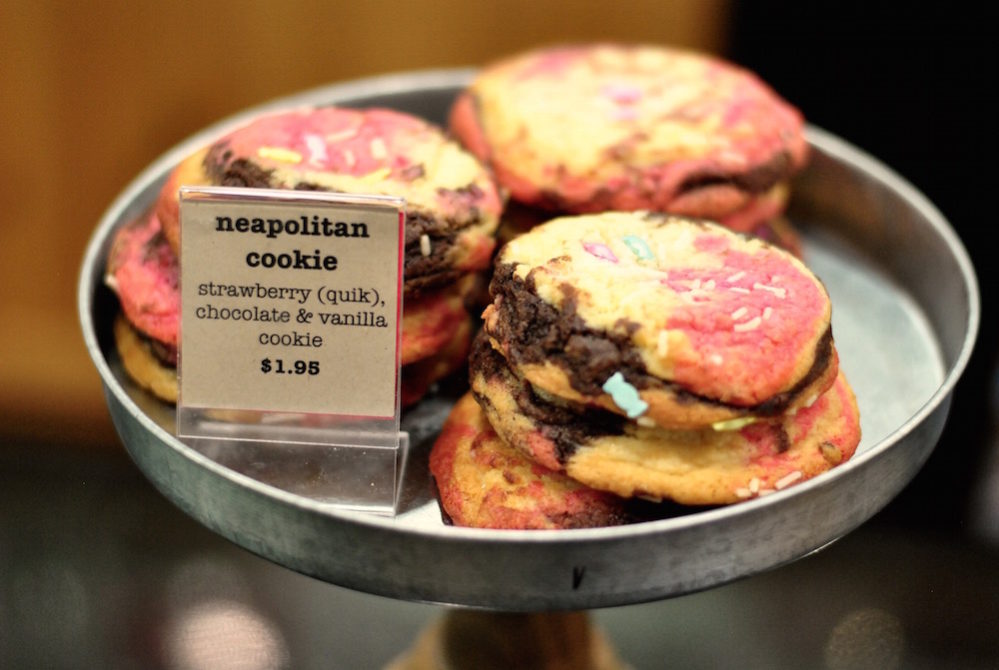 Strawberry Nesquik, chocolate and vanilla Neapolitan cookies from Fluff Bake Bar.