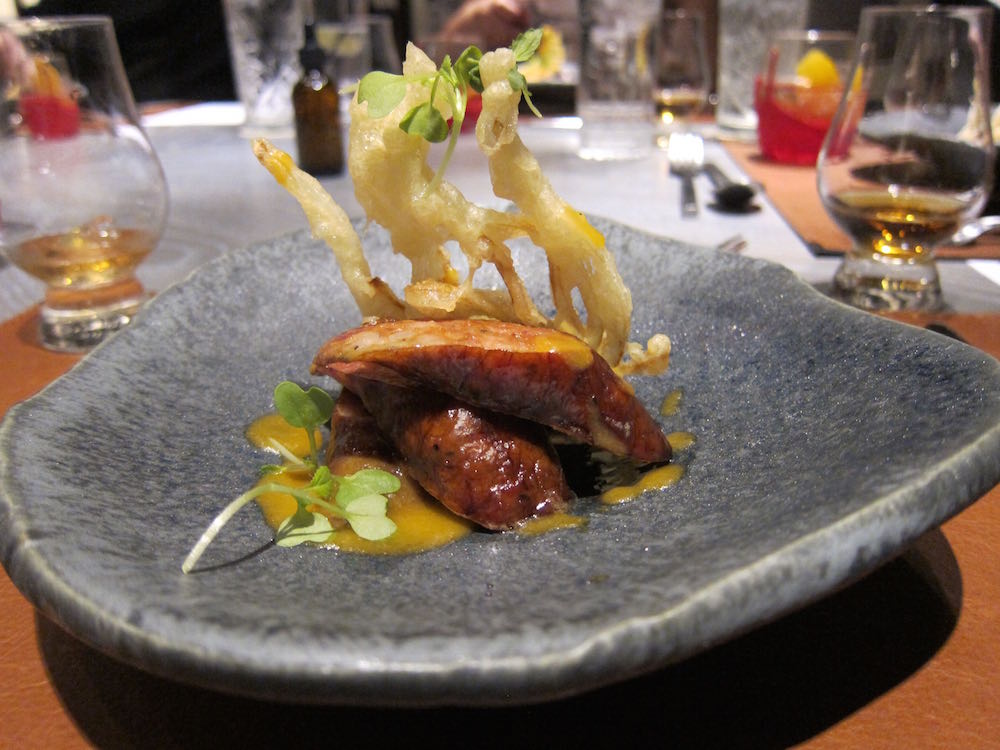 Harmony between venison sausage, Old Grandad and an apricot sauce. Photo by Mai Pham